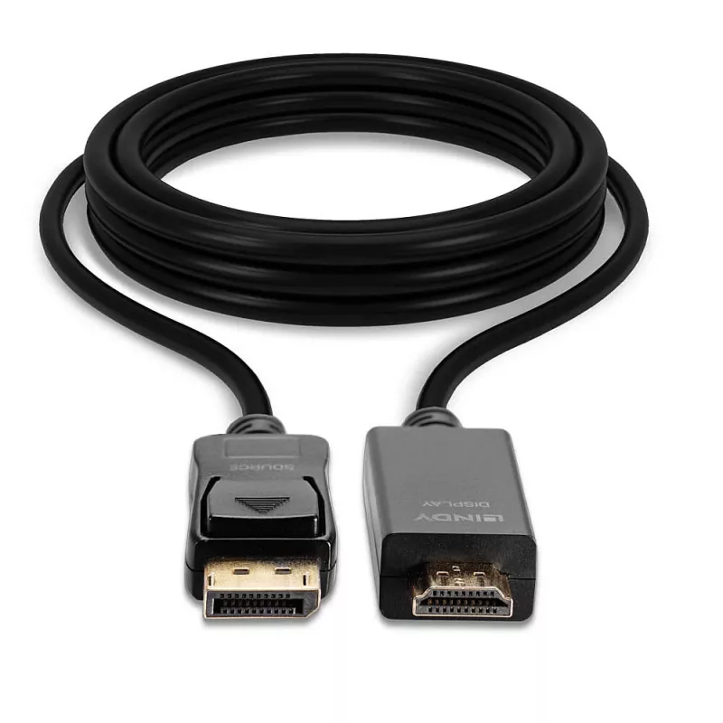 Lindy 5m DisplayPort į HDMI 10.2G kabelis, 5 m, DisplayPort, HDMI Type A (Standard), kištukas, kištukas, 3840 x 2160 pikselių