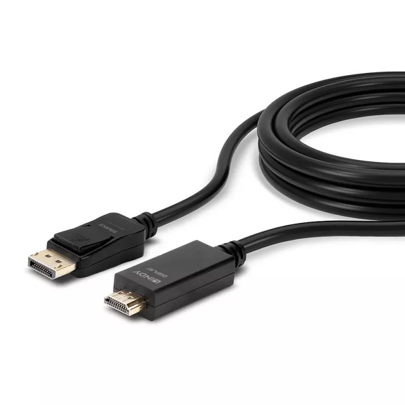 Lindy 5m DisplayPort į HDMI 10.2G kabelis, 5 m, DisplayPort, HDMI Type A (Standard), kištukas, kištukas, 3840 x 2160 pikselių