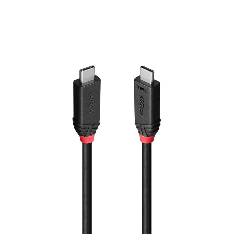 “Lindy 1m USB4 240W Type C kabelis, Juoda Line”, 1 m, USB C, USB C, USB4 Gen 3x2, 40 Gbit/s, juoda