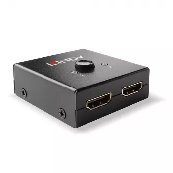 Lindy 2 prievadų HDMI 18G dvipusis komutatorius, HDMI, metalinis, juodas, 60 Hz, 18 Gbit/s, 3840 x 2160 pikselių
