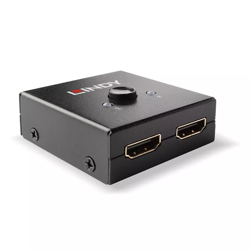 Lindy 2 prievadų HDMI 18G dvipusis komutatorius, HDMI, metalinis, juodas, 60 Hz, 18 Gbit/s, 3840 x 2160 pikselių