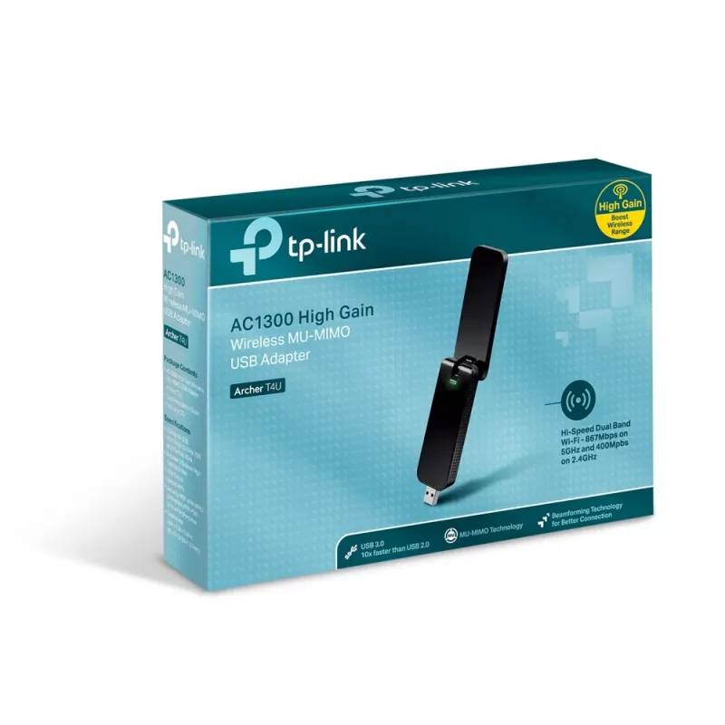 TP-Link AC1300 belaidis dviejų juostų USB WiFi adapteris, belaidis, USB, WLAN, Wi-Fi 5 (802.11ac), 867 Mbit/s, juodas