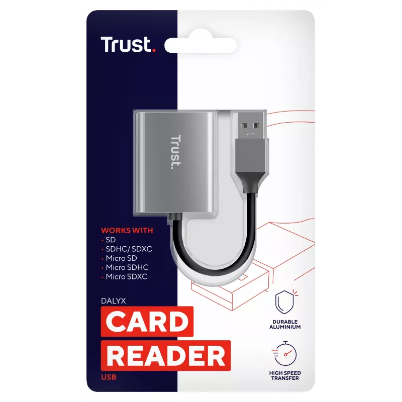 Trust Dalyx kortelių skaitytuvas USB 3.2 Gen 1 (3.1 Gen 1) Aliuminis