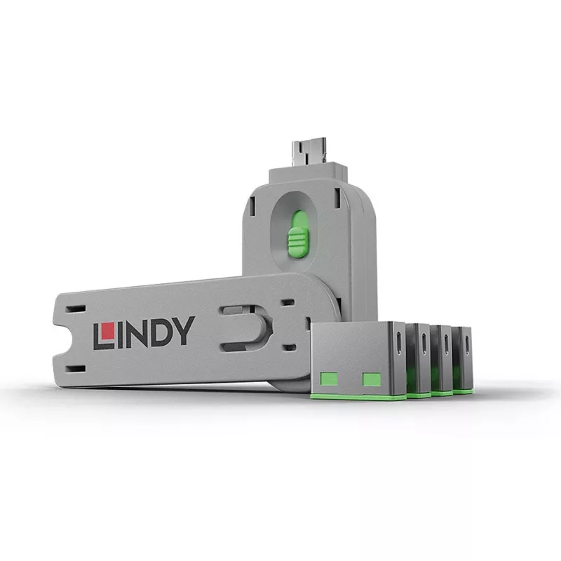 USB prievadų blokatoriai Lindy USB prievadų blokatorius, pakuotėje 4 vnt., spalvos kodas – žalia