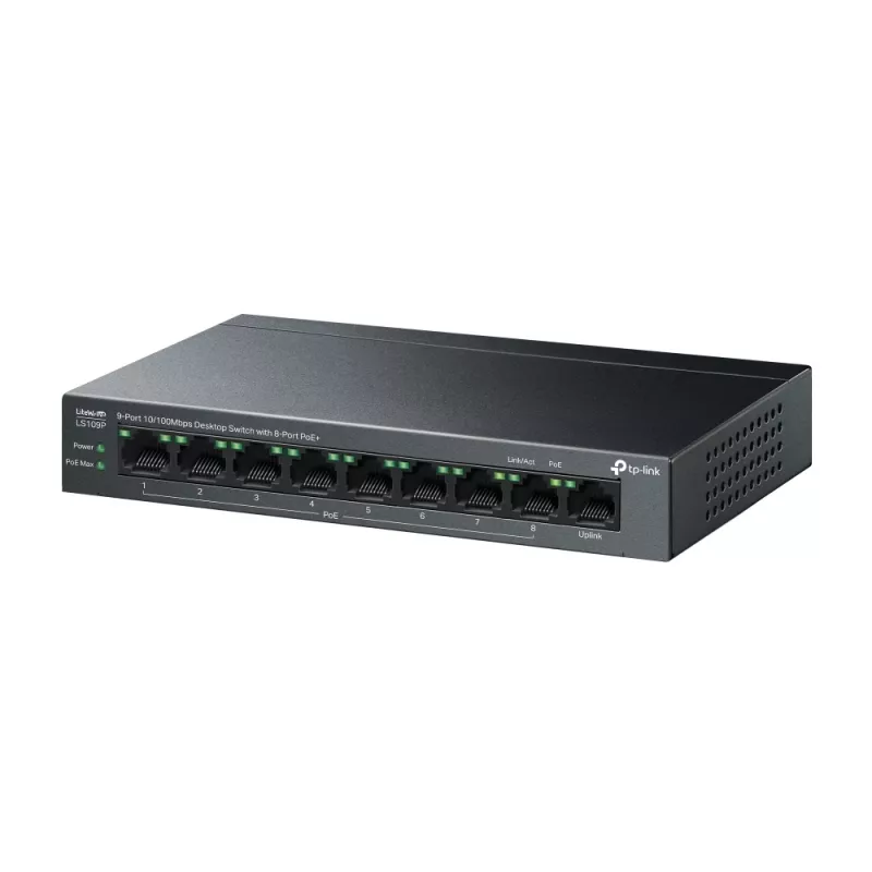 TP-Link LiteWave LS109P tinklo komutatorius Nevaldomas Fast Ethernet (10/100) „Power over Ethernet“ (PoE) Juodas