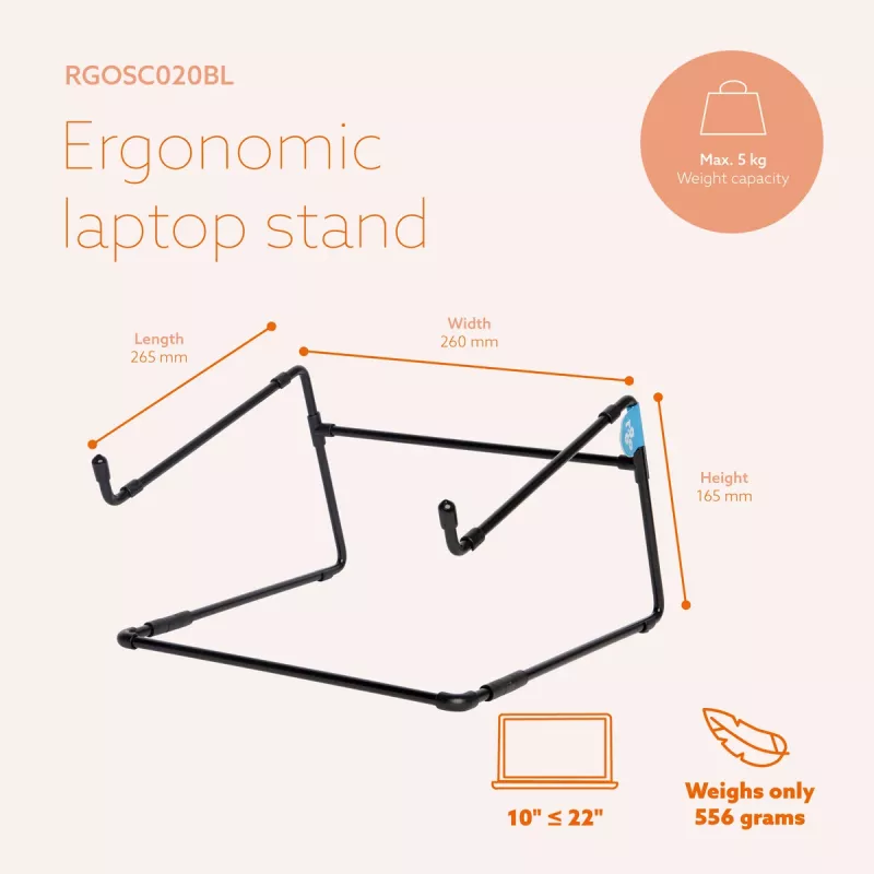 R-Go Tools nešiojamojo kompiuterio stovas R-Go Steel Office, tinka 10-22 colių, juodas