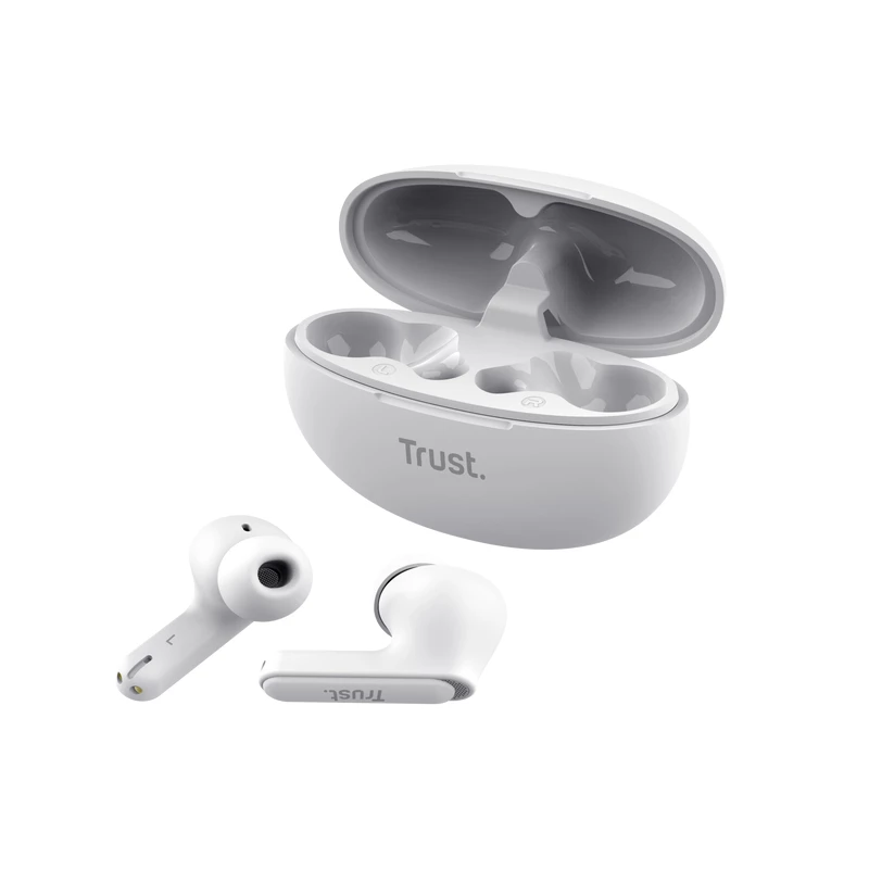 Trust Yavi ausinės, tikras belaidis stereofoninis (TWS), į ausis įdedamos, pokalbiams / muzikai, USB Type-C, Bluetooth, baltos