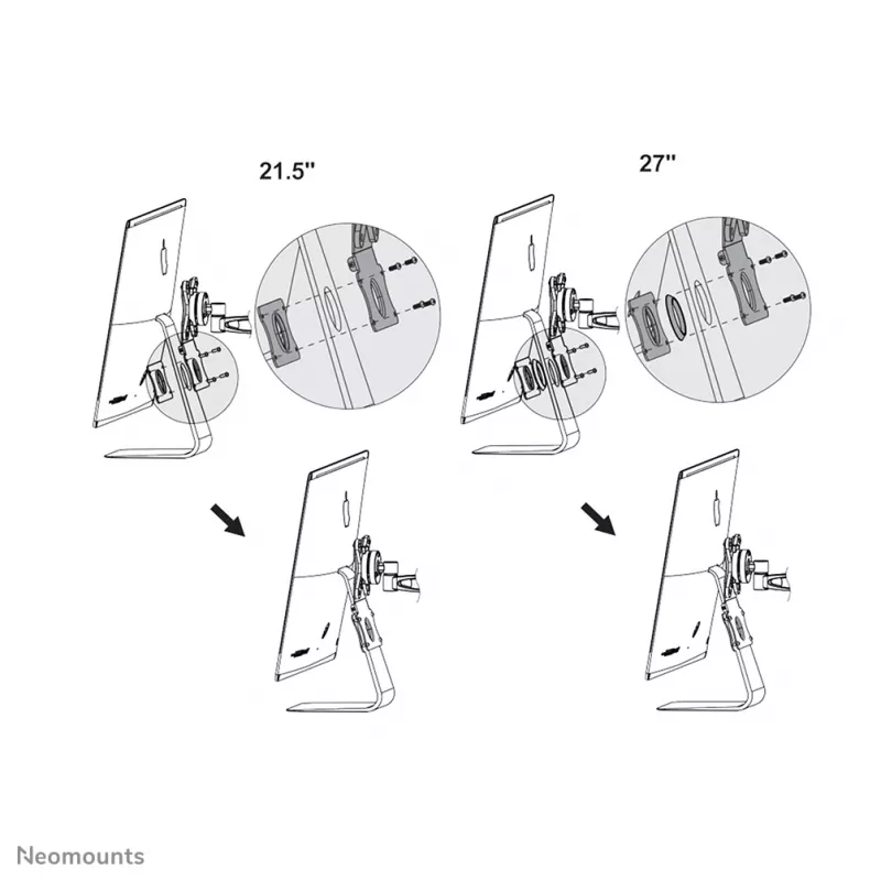 Neomounts FPMA-VESAMAC2127 iMac VESA adapterio plokštė, 21,5-27 colių, VESA 75x75 / 100x100 mm, maks. 15 kg, plieninė, 730 g, sidabrinė