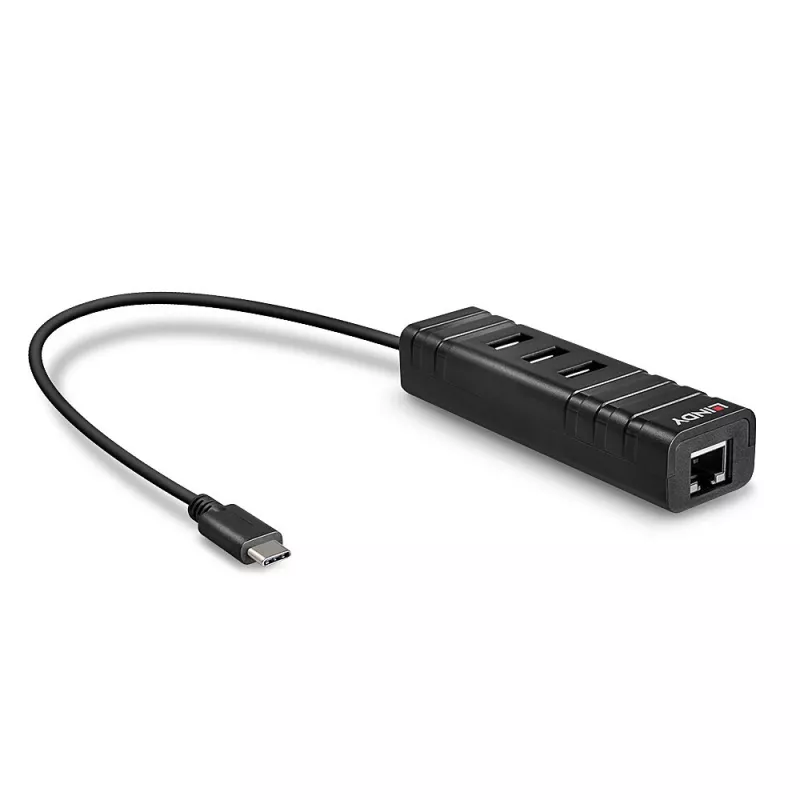 USB šakotuvas Lindy USB 3.2 Type C šakotuvas ir gigabitinis eterneto keitiklis