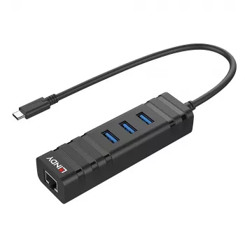 USB šakotuvas Lindy USB 3.2 Type C šakotuvas ir gigabitinis eterneto keitiklis
