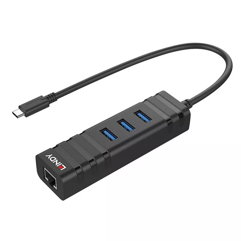 USB šakotuvas Lindy USB 3.2 Type C šakotuvas ir gigabitinis eterneto keitiklis