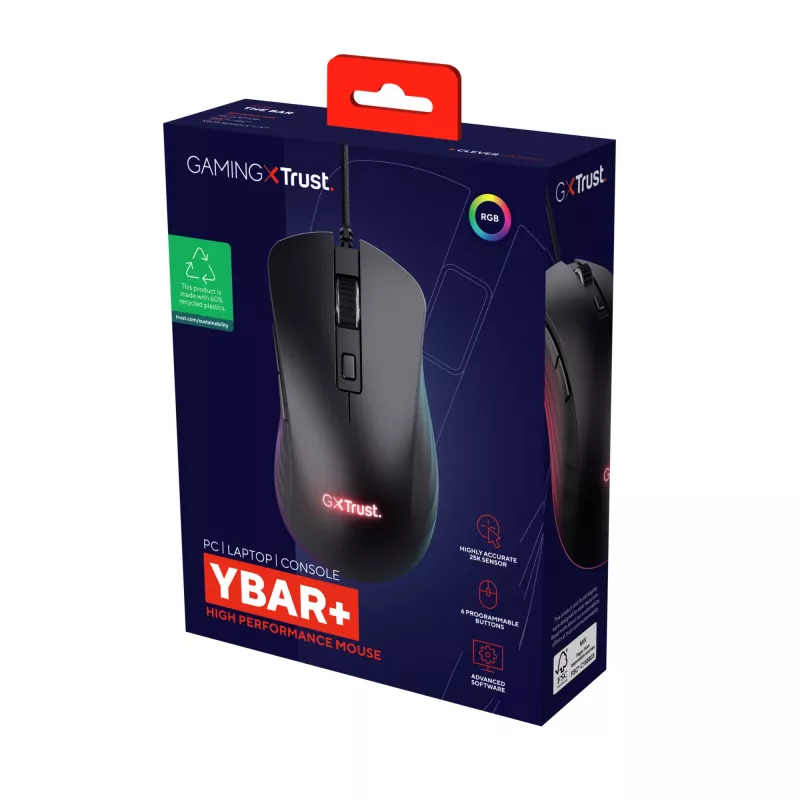 Trust GXT924 YBAR+ pelė Žaidimų Dešiniarankiams USB Type-A Optinė 25600 DPI