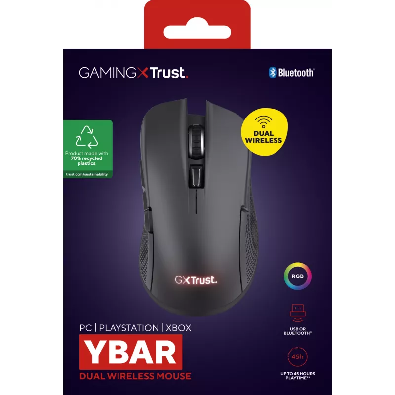 Trust GXT 931 Ybar pelė, skirta žaidimams, dešiniarankė, Bluetooth lazerinė 7200 DPI