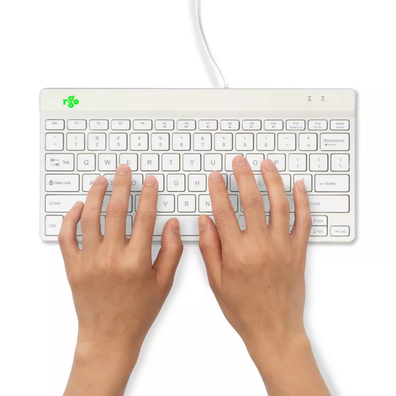 R-Go Tools ergonominė klaviatūra R-Go Compact Break, kompaktiška klaviatūra su pertraukų programine įranga, QWERTY (US), laidinė, balta