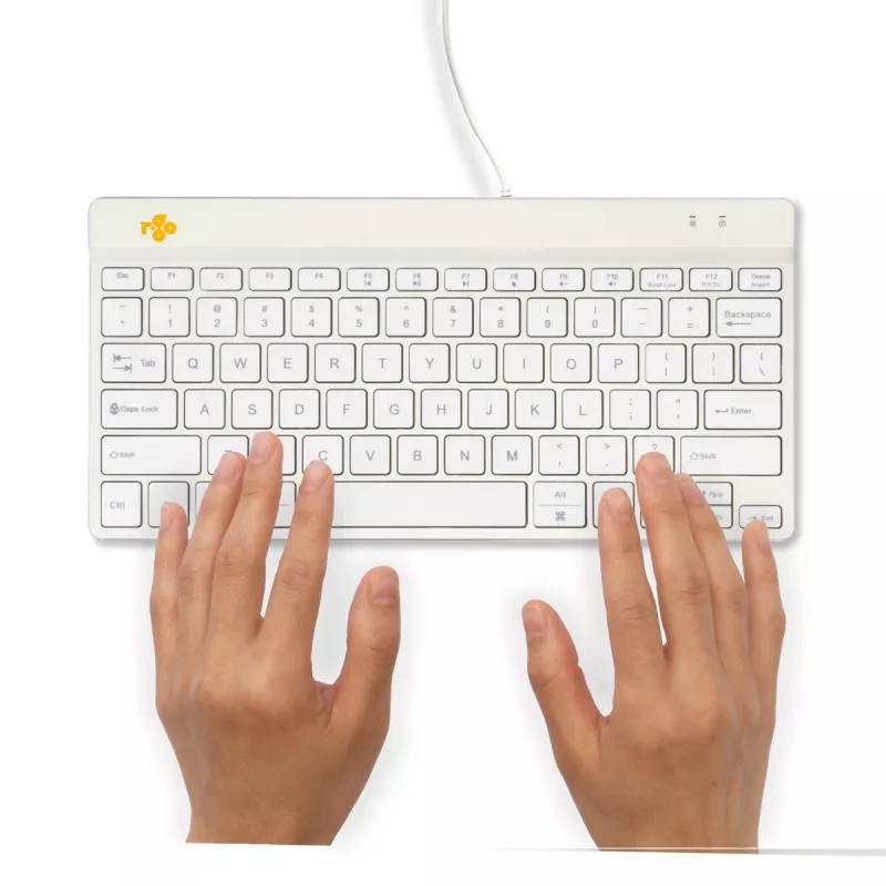 R-Go Tools ergonominė klaviatūra R-Go Compact Break, kompaktiška klaviatūra su pertraukų programine įranga, QWERTY (US), laidinė, balta