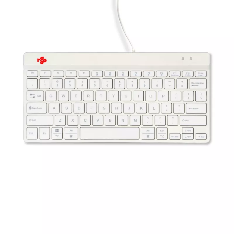 R-Go Tools ergonominė klaviatūra R-Go Compact Break, kompaktiška klaviatūra su pertraukų programine įranga, QWERTY (US), laidinė, balta