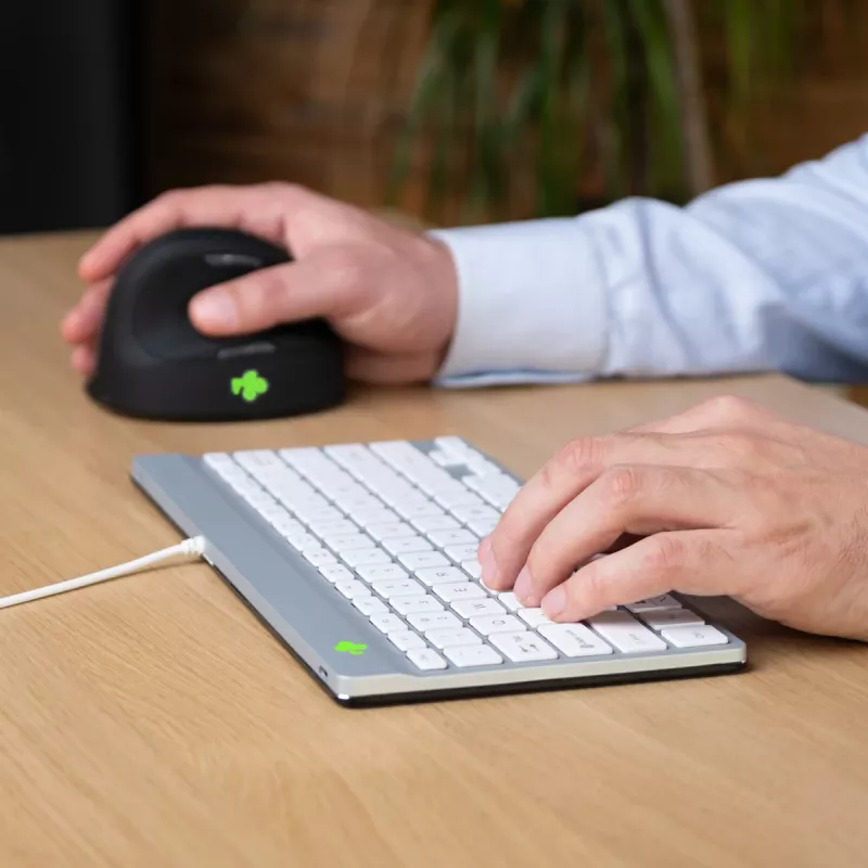 R-Go Tools ergonominė klaviatūra R-Go Compact Break, kompaktiška klaviatūra su pertraukų programine įranga, QWERTY (US), laidinė, balta
