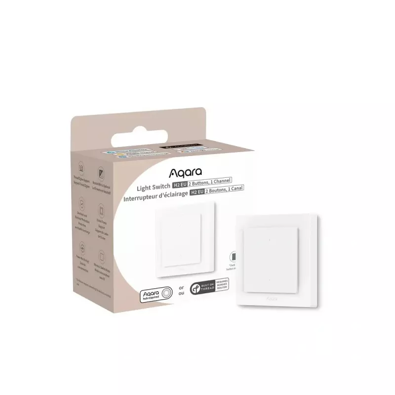 AQARA Light Switch H2 EU (2 mygtukai, 1 kanalas) (WS-K07D) - Zigbee ir Thread sieninis jungiklis su relė
