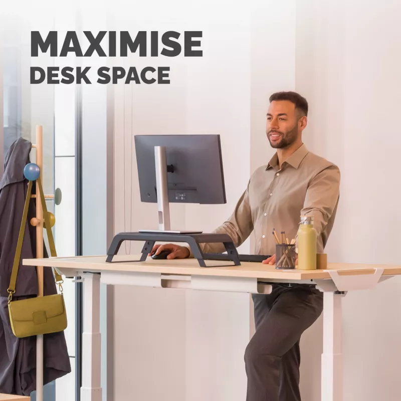 Fellowes kompiuterio monitoriaus stovas su 3 aukščio reguliavimais - Hana LT monitoriaus pakėlimo stovas - ergonomiškas reguliuojamas monitoriaus stovas kompiuteriams - maks. svoris 22,6 kg - juoda