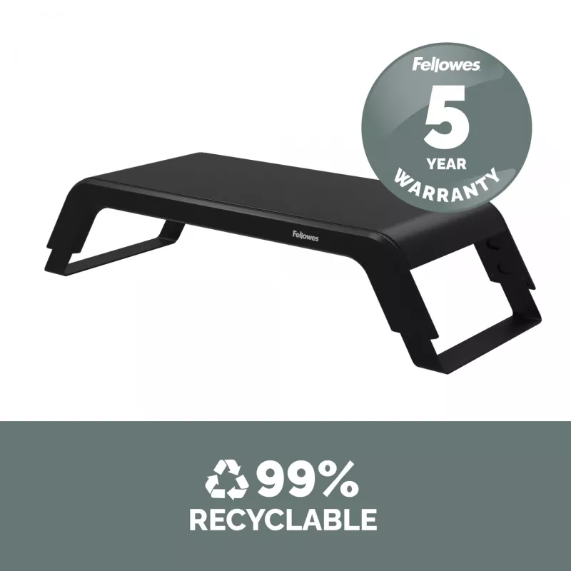 Fellowes kompiuterio monitoriaus stovas su 3 aukščio reguliavimais - Hana LT monitoriaus pakėlimo stovas - ergonomiškas reguliuojamas monitoriaus stovas kompiuteriams - maks. svoris 22,6 kg - juoda