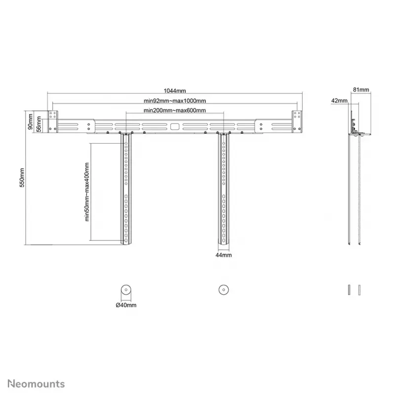 Neomounts AWL29-750BL1 vaizdo juostos / garso juostos laikiklis VESA - maks. 10 kg - universalus