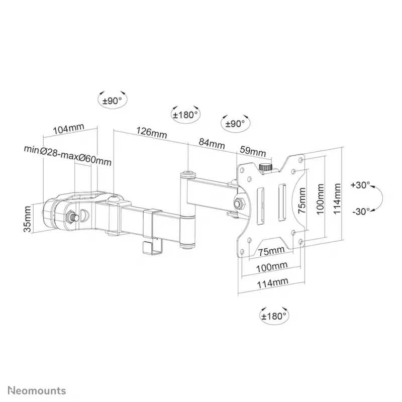 Neomounts FL40-450BL11 TV stulpo laikiklis 17-32 col. - skers. 28-60 mm - pilno judesio