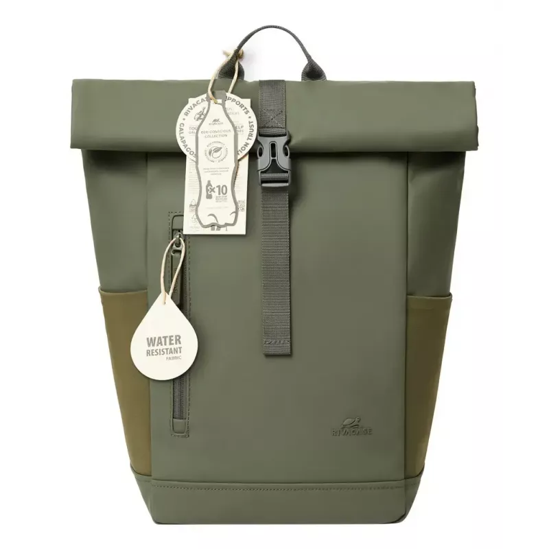 Keliautojų kuprinė Rivacase Eden alyvuogių PU oda poliesteris rPET 250x160x430mm