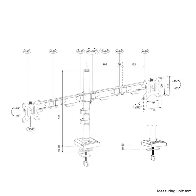Neomounts DS60-600BL2 Monitorio laikiklis 10–32 colių - Greitas užfiksavimas - 180° stabdymas