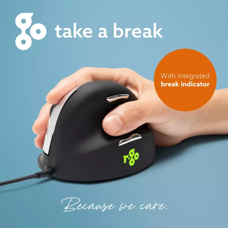 R-Go Tools Ergonominė pelė R-Go HE Break su pertraukų programine įranga, vidutinė (rankos dydis 165-185 mm), dešiniarankiams, laidinė, juoda
