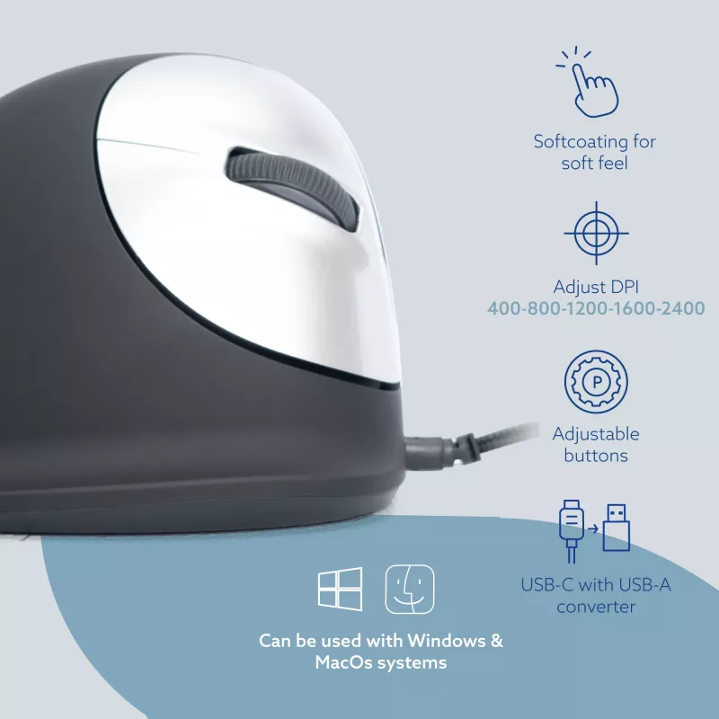 R-Go Tools Ergonominė pelė R-Go HE Break su pertraukų programine įranga, vidutinė (rankos dydis 165-185 mm), dešiniarankiams, laidinė, juoda