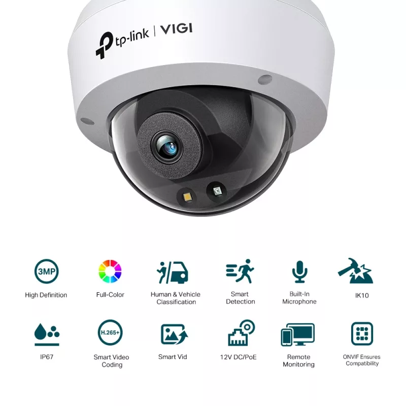 TP-Link VIGI C230 Dome IP apsaugos kamera, skirta vidaus ir lauko naudojimui, 2304 x 1296 pikselių, montuojama ant lubų