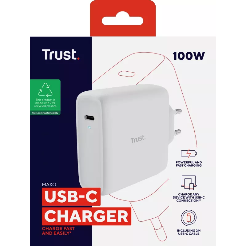 Kroviklis Trust Maxo Universal White AC Indoor USB Type-C 5V 2m
