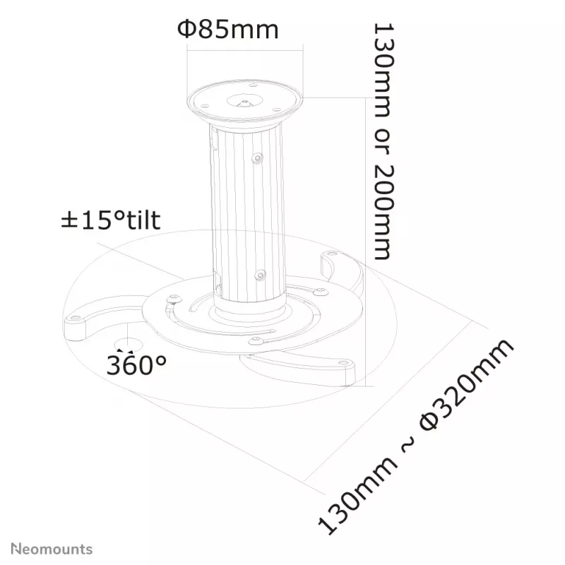 Neomounts BEAMER-C80 projektoriaus lubinis laikiklis - aukštis 13-20 cm - pilnas judėjimas