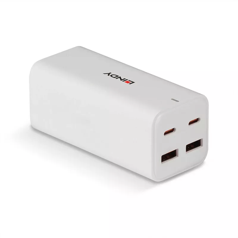 Lindy 100W 4 prievadų USB Type A ir C GaN įkroviklis, skirtas naudoti patalpose, universalus