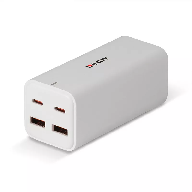 Lindy 100W 4 prievadų USB Type A ir C GaN įkroviklis, skirtas naudoti patalpose, universalus