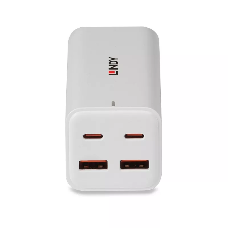 Lindy 100W 4 prievadų USB Type A ir C GaN įkroviklis, skirtas naudoti patalpose, universalus