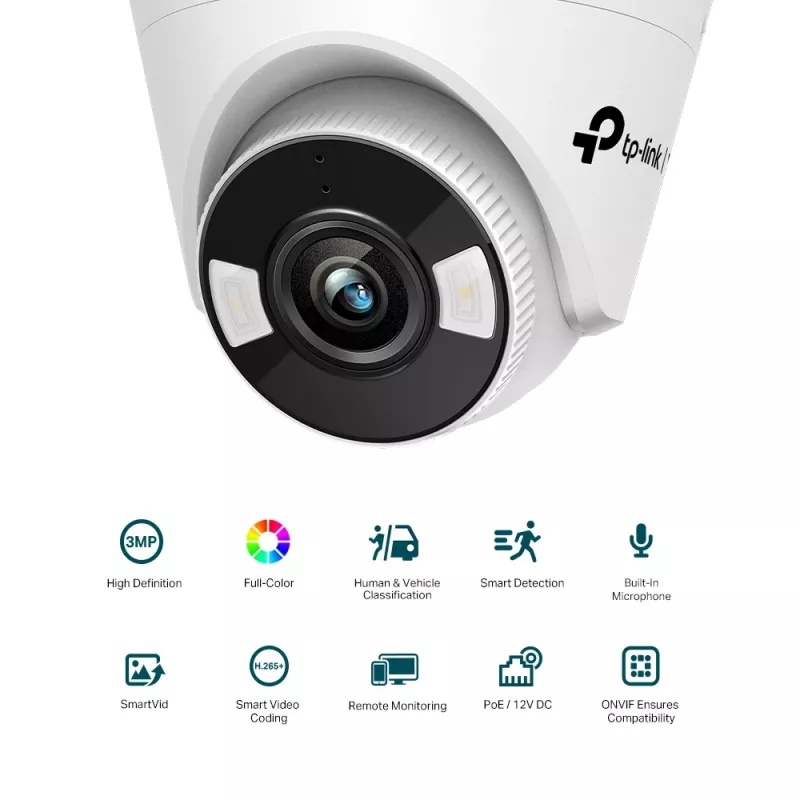 TP-Link VIGI C430 Dome IP apsaugos kamera, skirta naudoti viduje ir lauke, 2304 x 1296 pikseliai, tvirtinama prie lubų