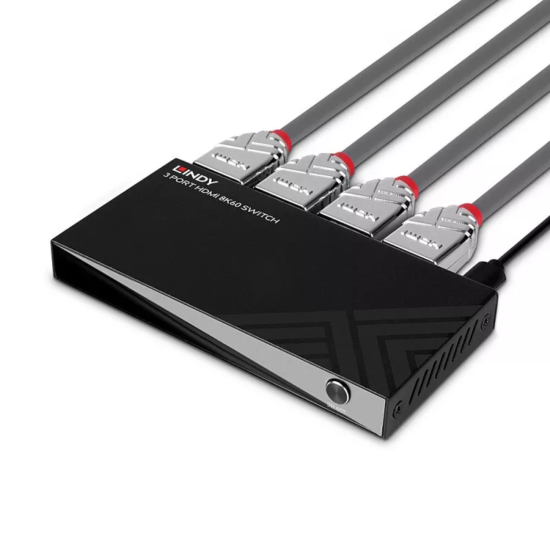 Lindy 3 prievadų HDMI 8K60 jungiklis HDMI USB Micro-USB juodas 4320p 48 Gbit/s