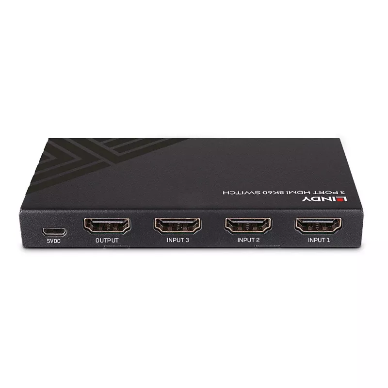 Lindy 3 prievadų HDMI 8K60 jungiklis HDMI USB Micro-USB juodas 4320p 48 Gbit/s