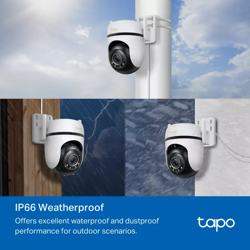 TP-Link lauko PTZ apsaugos „Wi-Fi“ kamera SPEC: 3K 5MP (2880x1620), 2,4 GHz, 2 × išorinės antenos, 1 × Ethernet prievadas, horizontalus 360°