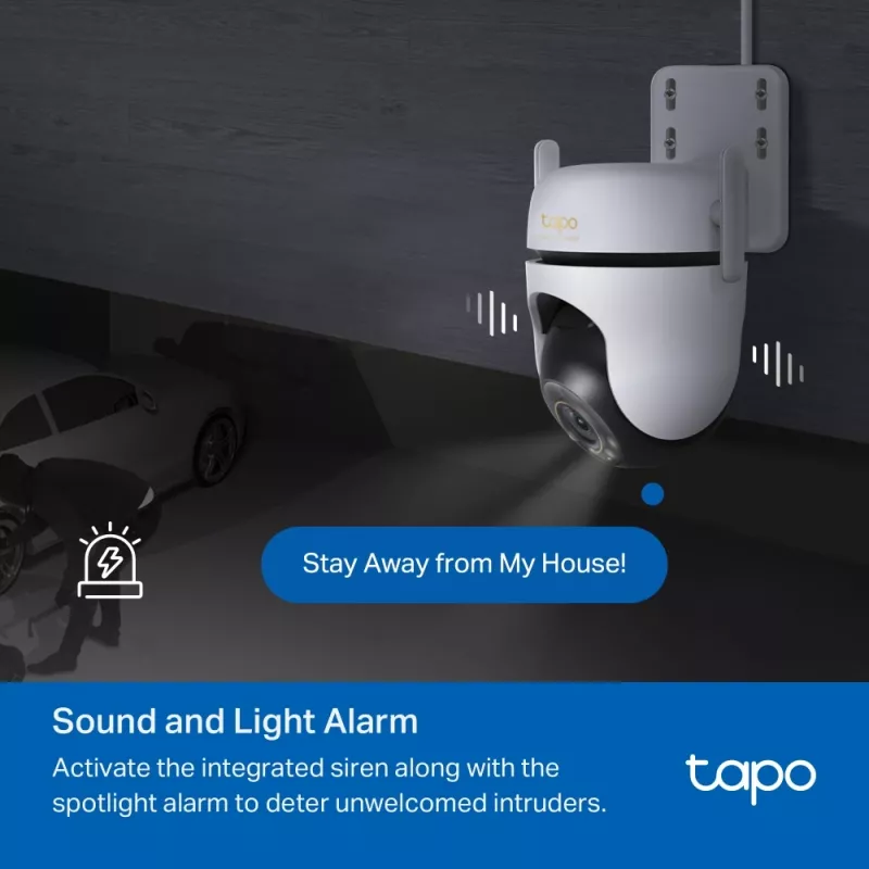 TP-Link lauko PTZ apsaugos „Wi-Fi“ kamera SPEC: 3K 5MP (2880x1620), 2,4 GHz, 2 × išorinės antenos, 1 × Ethernet prievadas, horizontalus 360°