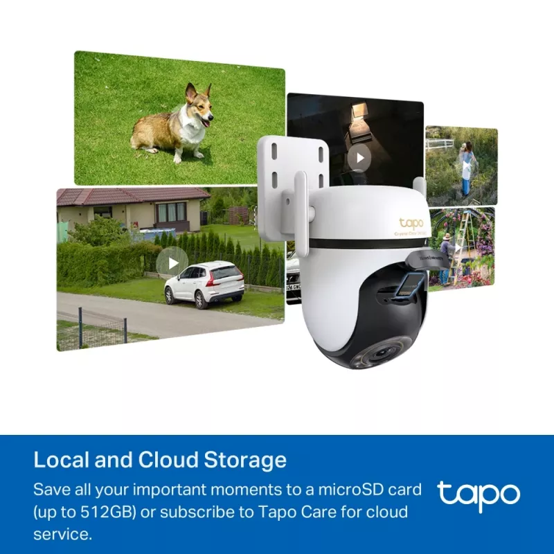 TP-Link lauko PTZ apsaugos „Wi-Fi“ kamera SPEC: 3K 5MP (2880x1620), 2,4 GHz, 2 × išorinės antenos, 1 × Ethernet prievadas, horizontalus 360°