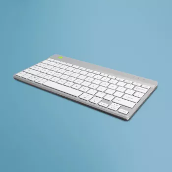 R-Go Tools ergonominė klaviatūra R-Go Compact Break, kompaktiška klaviatūra su pertraukų programine įranga, QWERTY (US), Bluetooth, balta