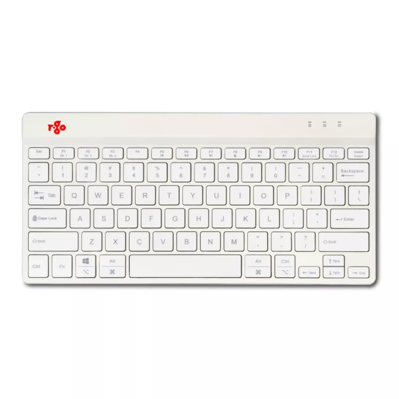 R-Go Tools ergonominė klaviatūra R-Go Compact Break, kompaktiška klaviatūra su pertraukų programine įranga, QWERTY (US), Bluetooth, balta