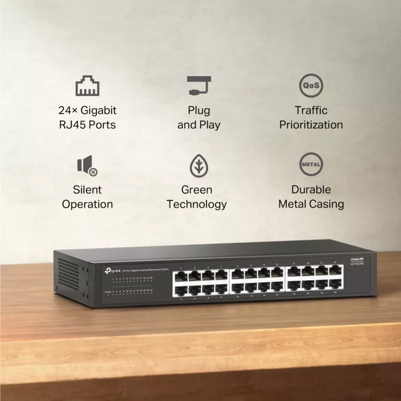TP-Link LS1024G tinklo komutatorius nevaldomas Gigabit Ethernet (10/100/1000) Juodas