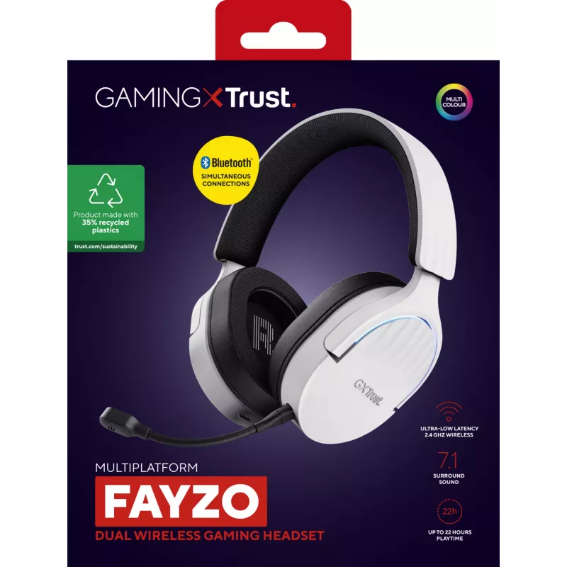 Trust GXT 491W FAYZO ausinės laidinės ir belaidės ant galvos žaidimams USB Type-C Bluetooth juoda, balta