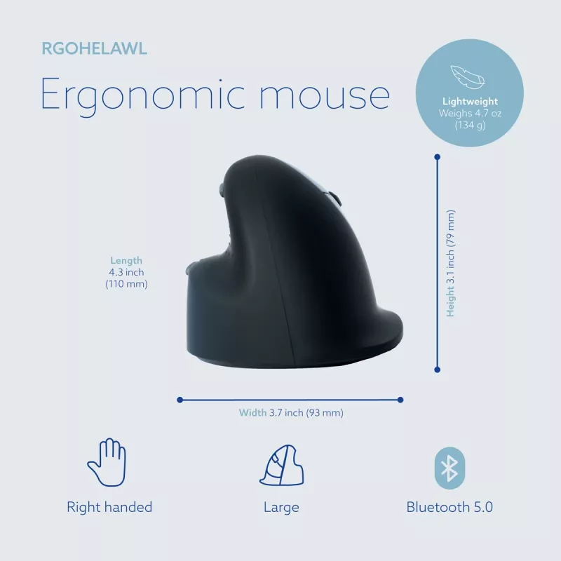 R-Go Tools ergonominė pelė R-Go HE Break su pertraukų programine įranga, didelė (plaštaka ≥ 185 mm), dešiniarankiams, Bluetooth, juoda