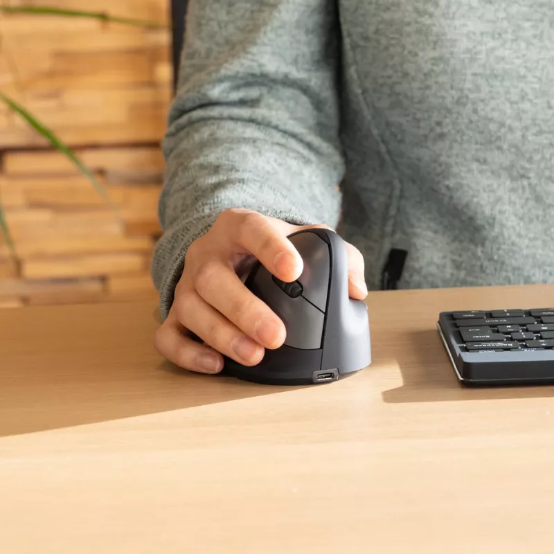 R-Go Tools ergonominė pelė R-Go HE Break su pertraukų programine įranga, vidutinė (plaštakos dydis 165-185 mm), dešiniarankiams, Bluetooth, juoda