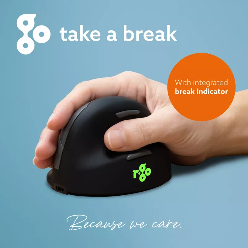 R-Go Tools ergonominė pelė R-Go HE Break su pertraukų programine įranga, vidutinė (plaštakos dydis 165-185 mm), dešiniarankiams, Bluetooth, juoda