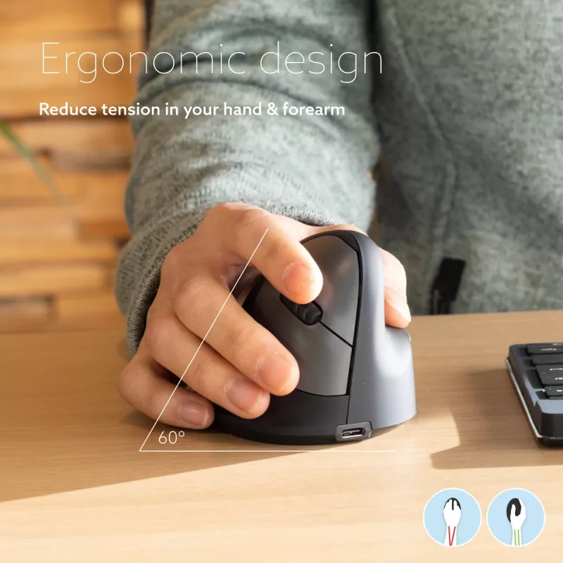 R-Go Tools ergonomiška pelė R-Go HE Break su pertraukų programine įranga, maža (plaštakos dydis ˂165 mm), dešiniarankiams, laidinė, juoda
